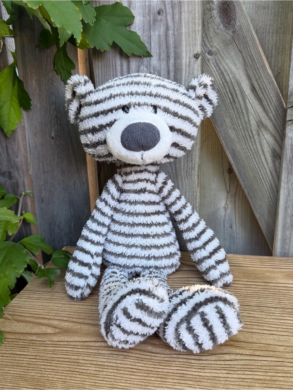 Gund Toothpick Striped Teddy Charcoal Gray & White 16" Total Length #6061450